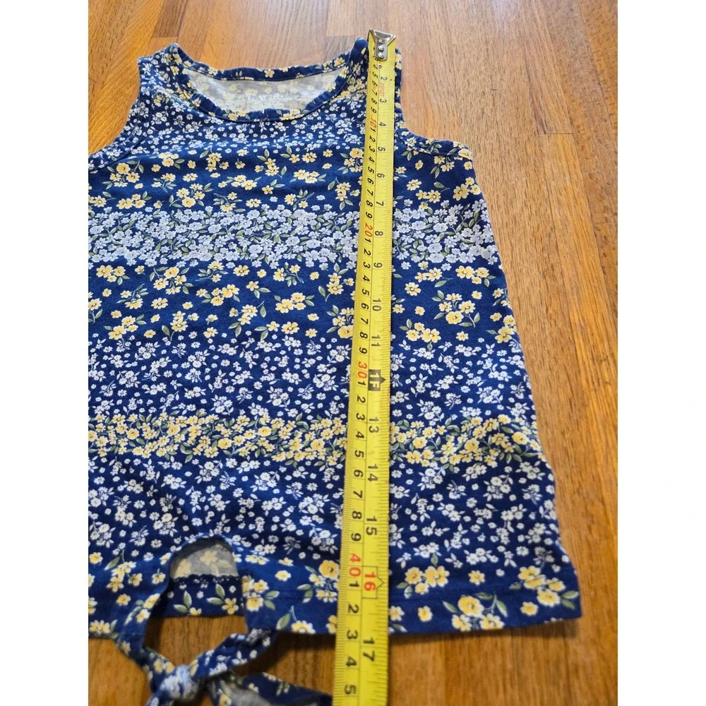 The Children's Place Girls M (7/8) Navy Floral‎ Stripe Tie Front Summer Tank Top